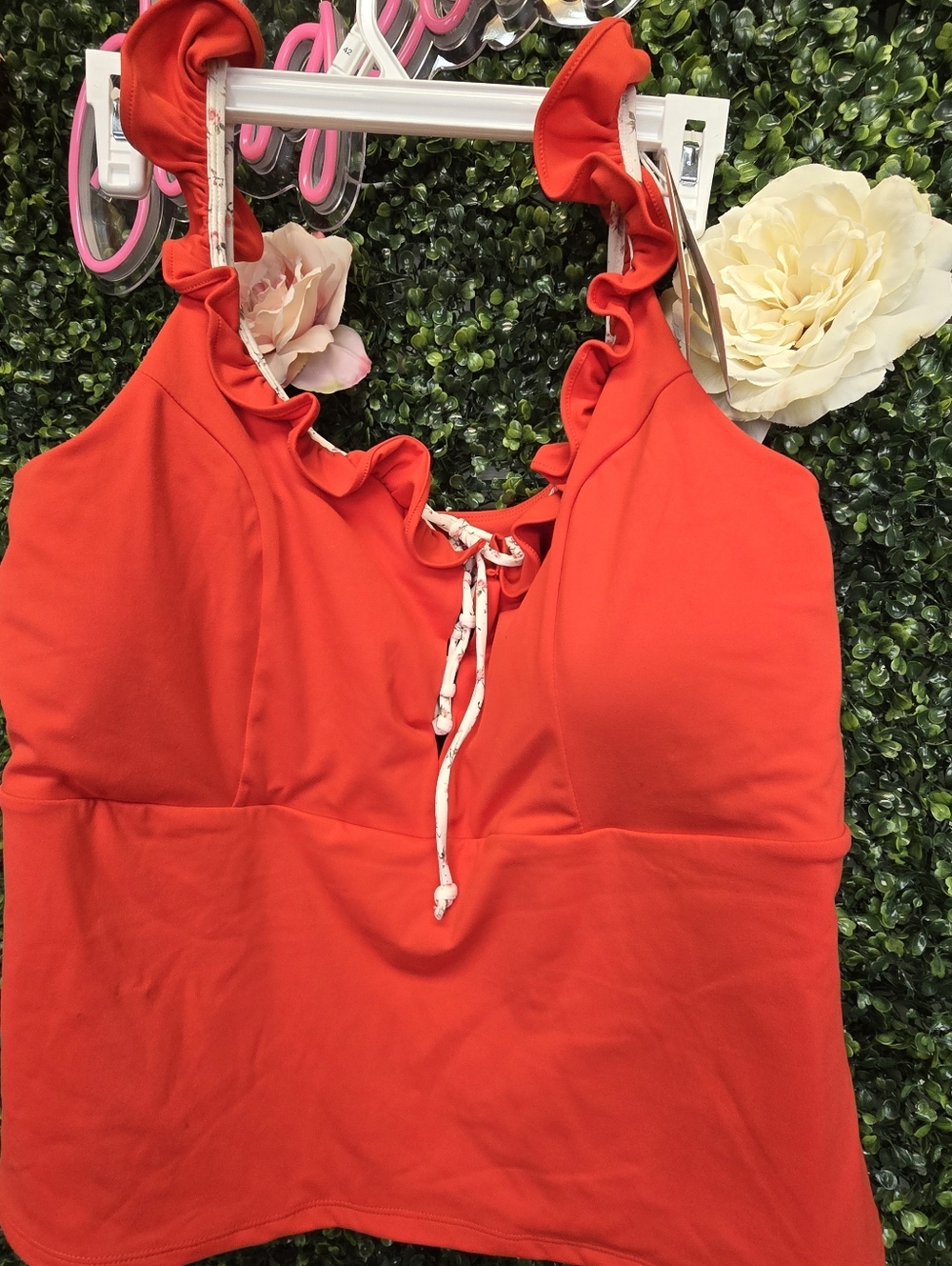 Blogilates Women's Ruffle Lace Up Tank Top - Red - Picture 5 of 5